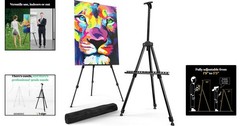Portable Aluminum Artist Easel Stand, Adjustable Height, Black – 17×66 inches