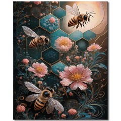 Paint by Numbers for Adults Beginner, Honeybees Paint by Numbers Kits Hexagon…