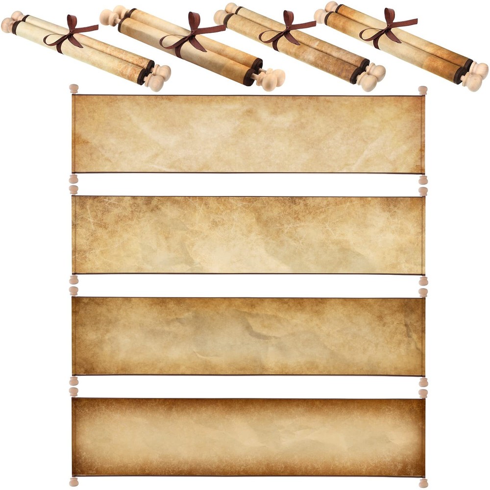 4 Pieces Blank Paper Scrolls on Wood Rods Vintage Quick Drop Old Scroll Paper…