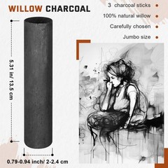 Gueevin 5 Pcs Jumbo Willow Charcoal Sticks 0.79-0.94 Inch Large Soft Willow C…