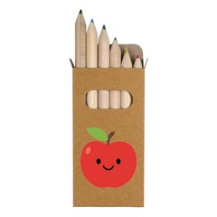 6 x ‘Happy Apple’ Short 85mm Pencils / Coloured Pencil Set (PE00094572)