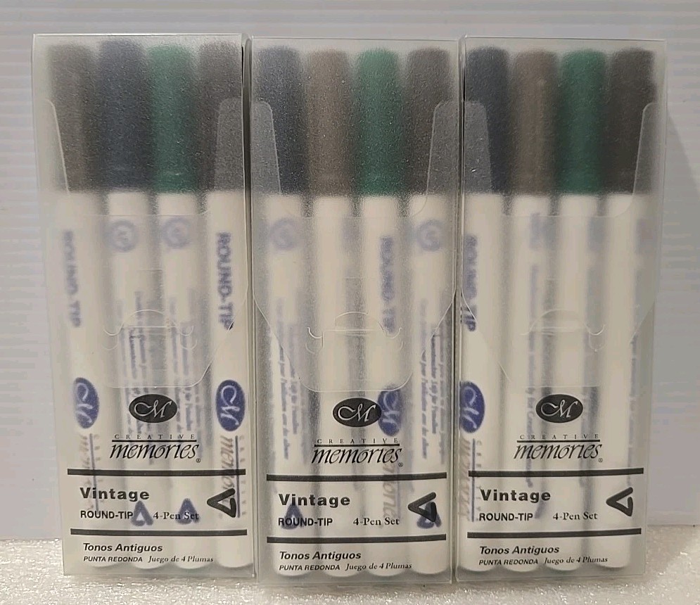 3 Creative Memories Vintage Round-Tip 4 Pen Sets (12 pens)