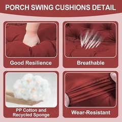 Porch Swing Cushions Outdoor 60 inch Waterproof Swing Cushions 3 Seater Replacem