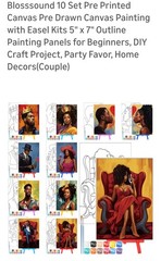 Blosssound 10 Set Pre Printed Canvases with 10 Easels, 10 Paints, 20 Brushes