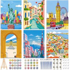 6 Pack Framed Paint by Numbers Kit for Adults,Beginners with Wooden Easel,DIY…