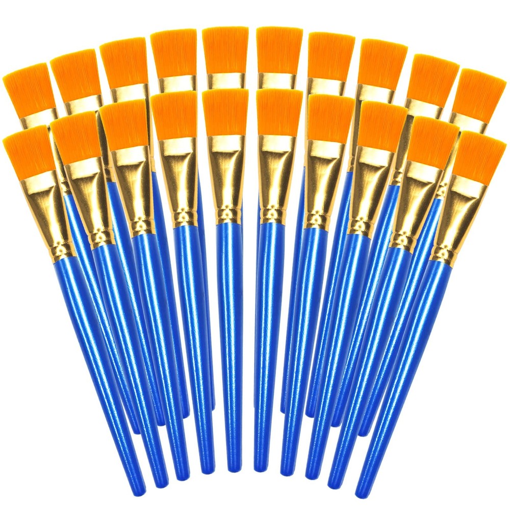 Flat Paint Brushes 20 Pcs 1 inch Big Watercolor Nylon for Oil Crafts Face