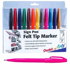 Pentel Sign Pen Felt Tip Markers S520-12, 12 Color Set, Fine Point