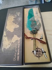Calligraphy Steampunk Feather Ink Pen Set 1502 WORLD MAP SERIES FEATHER Set 2