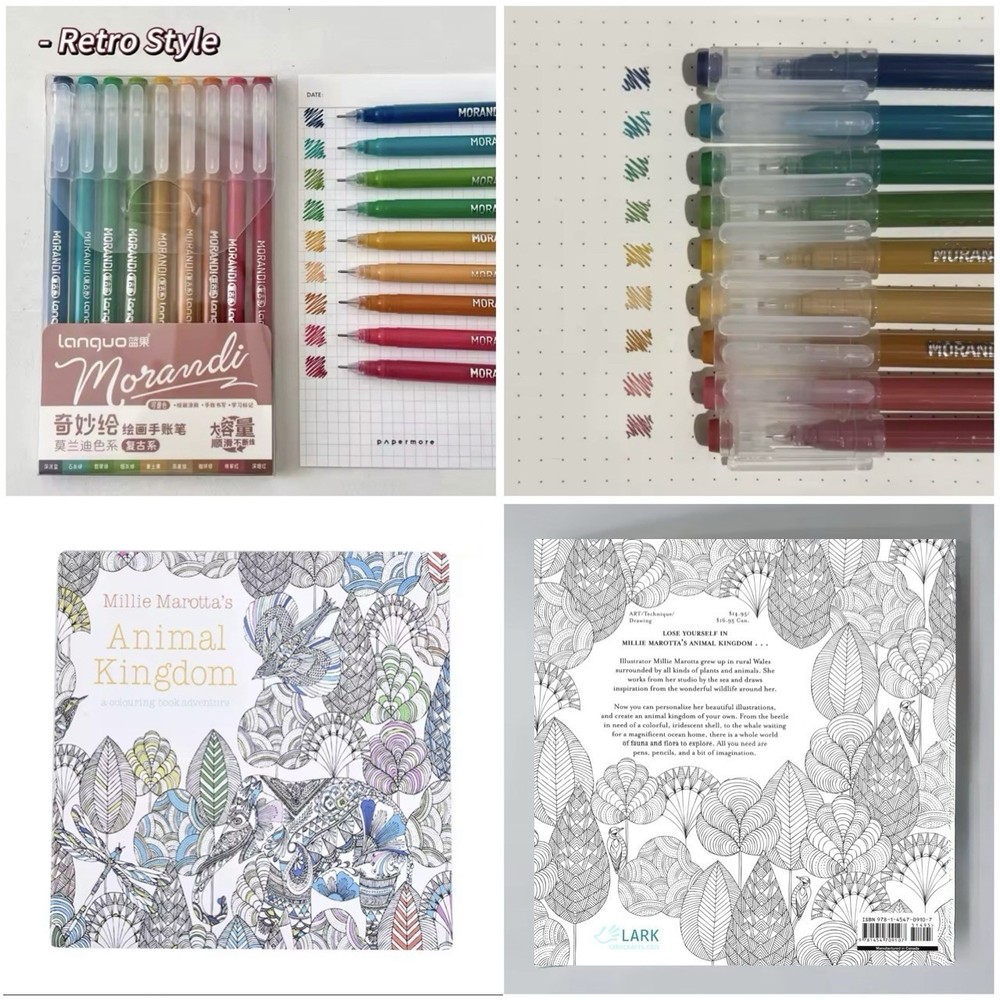 The Coloring Set: Pack of 9 L. Morandi Gel Pens & 24 Pg Animal Coloring Book