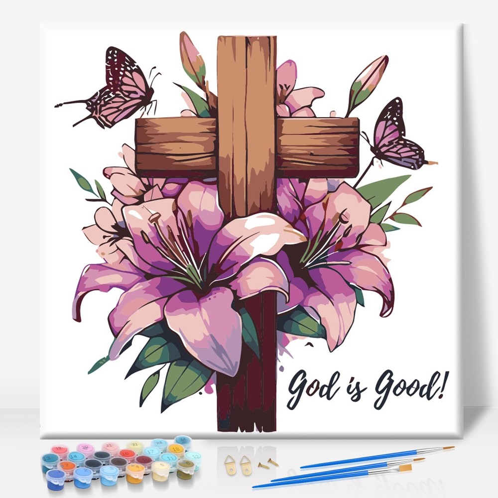 Framed Paint by Numbers Kit for Adults Beginner & Kids Ages 10-13, Jesus Cross..