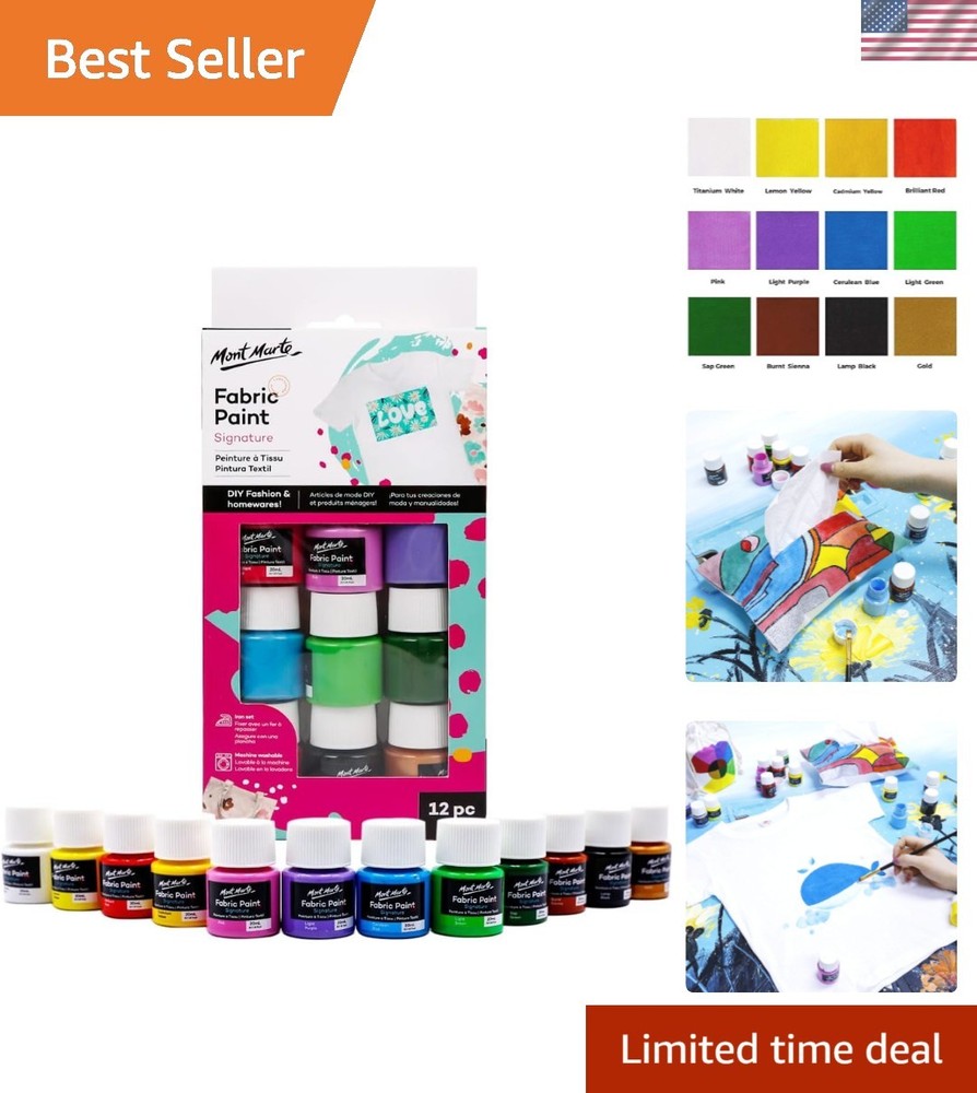 Signature Fabric Paint, 12pc x 0.7oz 20ml, Suitable for DIY Fashion and Homew…