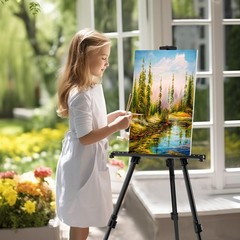 Art Easel for Painting and Display – Adjustable Floor 66 Inch Folding Aluminu…