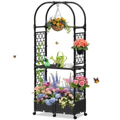 Planter Box with Trellis,5.9ft/71in Self Watering Raised Garden Bed with Whee…