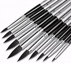 Round Paint Brush Set 10 Sizes – Synthetic Goat Hair for Watercolor, Acrylic