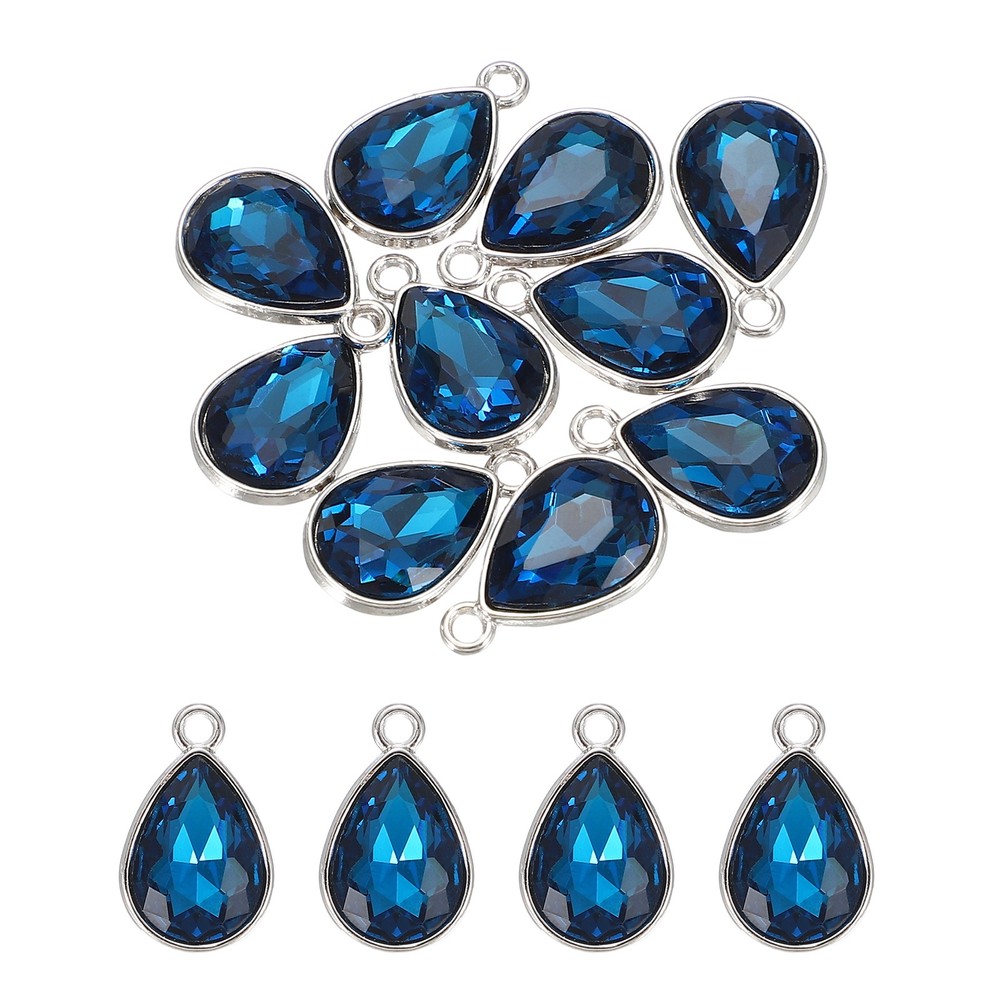 10 Pcs 10x14mm Alloy Glass Crystal Teardrop Charm for DIY Craft, Porcelain Blue