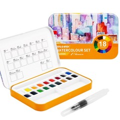 18 Colors Travel Watercolor Set Portable Mini Water Color Kit Tin Box