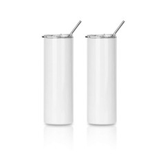 2 PCS Sublimation Blanks Skinny Tumbler White 20 OZ Straight Double Wall Stai…
