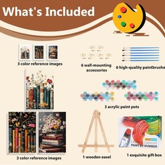 3 Pack Framed Paint By Numbers 3 Pack Antique Book Library Full Drill Wall
