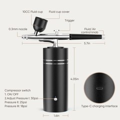 Airbrush Kit with Compressor 30PSI Portable Airbrush Gun Rechargeable Handheld C