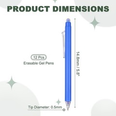 12Pcs 0.5mm Fine Point Retractable Erasable Gel Pens, Blue