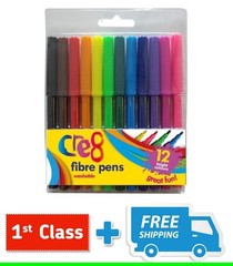 PACK OF 12 MIXED COLOUR NON TOXIC WASHABLE COLOURING FIBRE PENS KIDS FELT TIPS