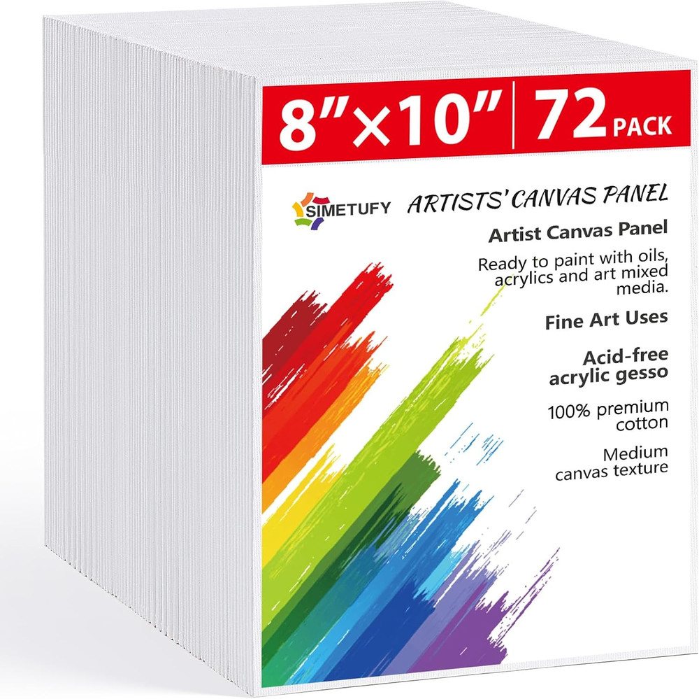 Simetufy 72 Pack 8 x 10 inch Canvas Boards for Painting Flat Canvas Panels Bulk