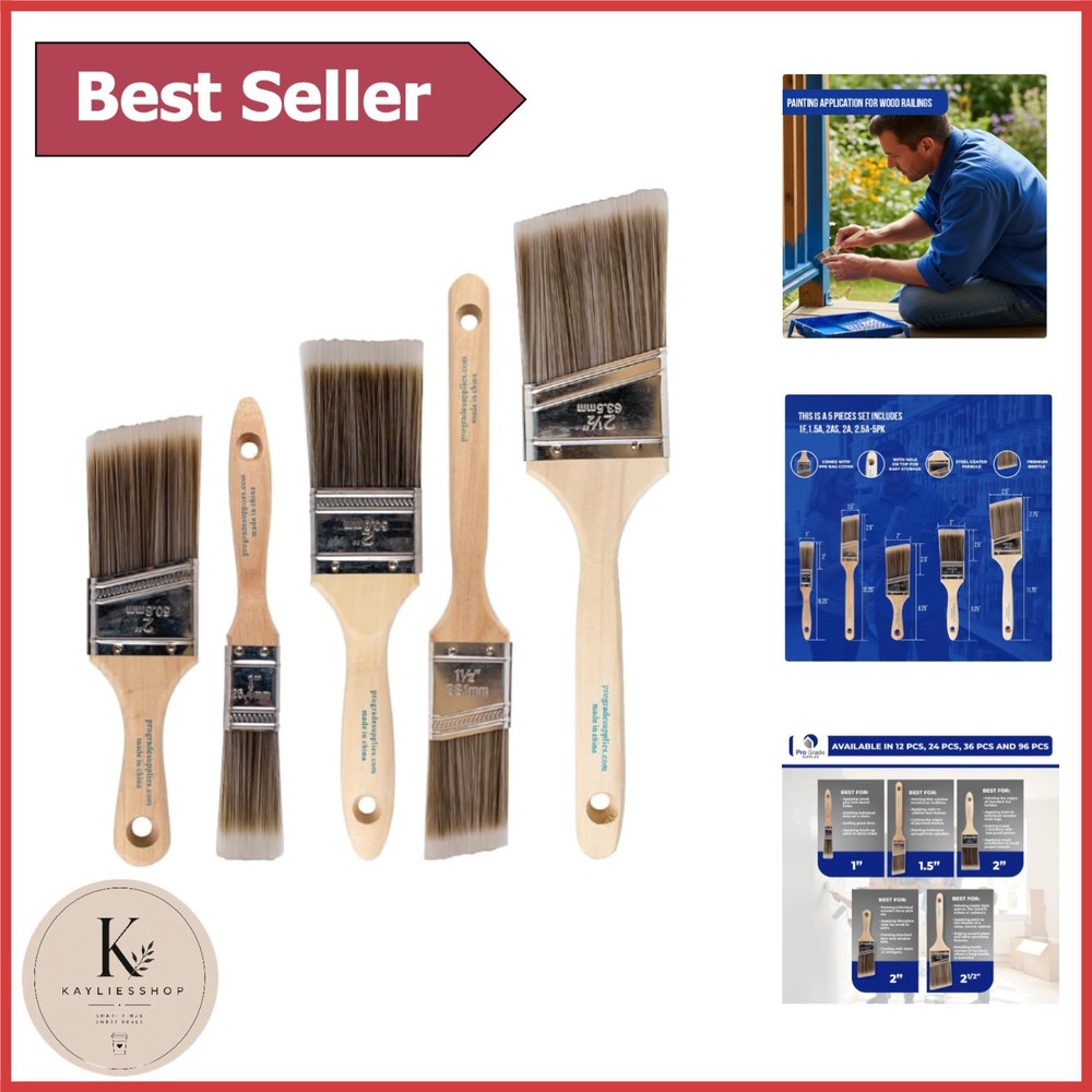 Professional-Grade Paint Brush Set with Solid Wood Handles – 5-Piece