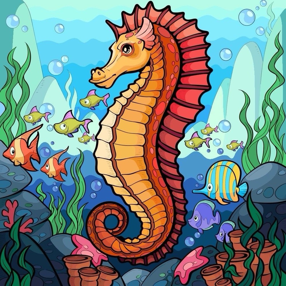 Seahorse Paint by Numbers Kit Underwater Scene Artistic Design