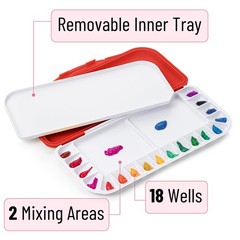 Mr. Pen- Airtight Watercolor Palette with Lid, 18 Wells & 2 1 Pack, Red