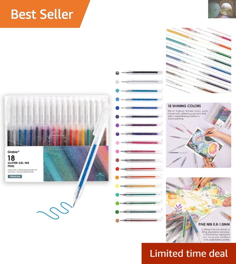 Vibrant 18-Color Glitter Gel Pens for Adults – Metallic & Soft Grip Design