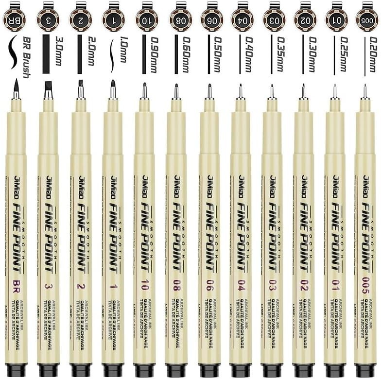 Qionew Precision Black Micro-Pen Fineliner Ink Pens,12 Pack Waterproof Archival