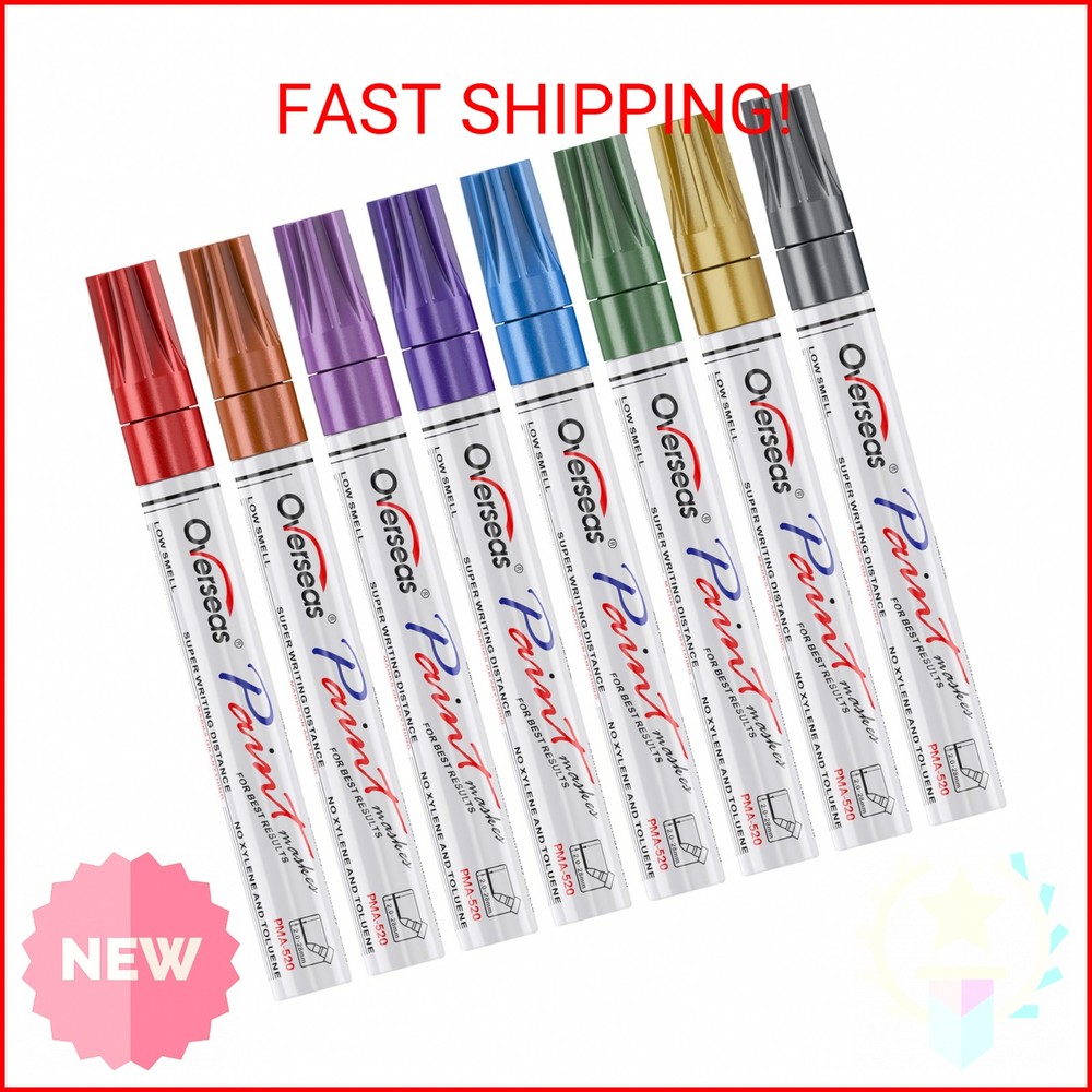 Overseas Metallic Paint Markers, Oil-Based Metallic Paint Pens – 8 Colors Perman