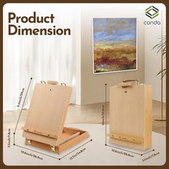 CONDA Premium Wooden Sketch Box Easel – 11.14 x 15.35 x 3.66 inches, Wood