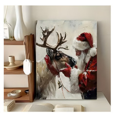 Santa Reindeer Paint by Number Kit 16×20 Canvas Christmas Holiday Portrait New