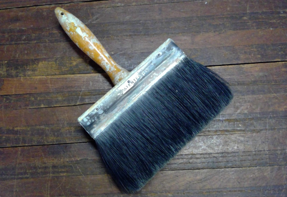 Vintage Large 6” Paint Brush Wooden Handle Steampunk Stainless Farmhouse Cottage