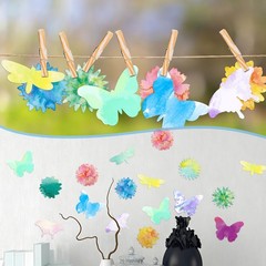 96 Pcs Color Diffusion Paper Spring 6” Butterfly Flower Shapes Diffusing Tis…