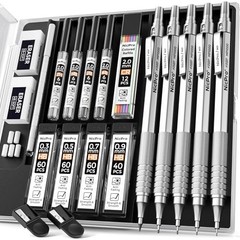 5 PCS Metal Mechanical Pencil Set – 0.3, 0.5, 0.7, 0.9 mm & 2mm Lead Holder, Ske