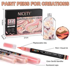 32 Colors Acrylic Paint Markers, Paint Pens Brush Tip Water-Based Acrylic Mar…