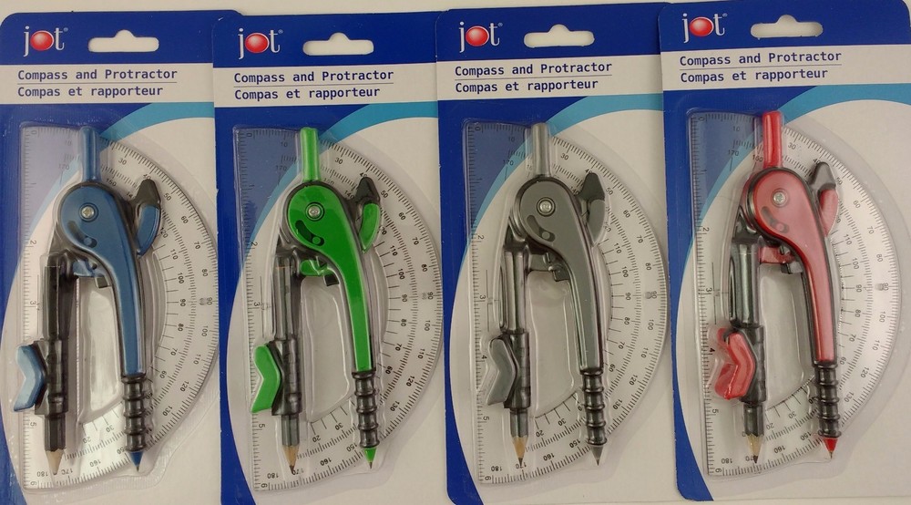 Jot SAFETY COMPASS AND PROTRACTOR SET, SELECT: Blue Green Grey Red