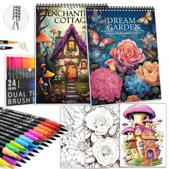 Adult Coloring Book for Women Relaxation, 24 colors &Garden & Magic House