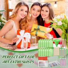 AceOrbit 59 PCS Diamond Art Painting Tools Medium, mainly green, pink and red