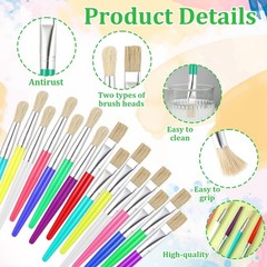 64 Pcs Paint Brushes, Multicolor Round and Flat Paint Brushes Pig Bristles Pa…