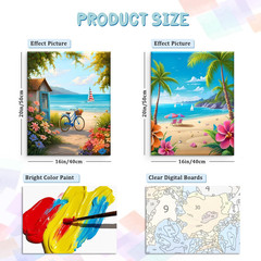 2 Pack Paint by Numbers Kit for Adults Beginner，Beach Landscape Paint by Number