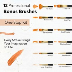 Acrylic Paint Set, 24 Colors 2 oz/Bottle with 12 Art Brushes, Art Supplies fo…