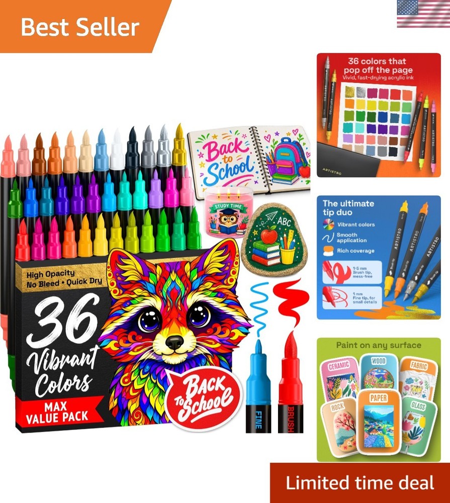 36 Acrylic Paint Markers – Paint Pens for Drawing – For Fabric, Rock, Glass, …