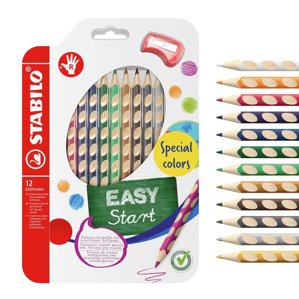 EASYcolors Ergonomic Colouring Pencil RightHanded 12 Count Special Colors