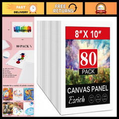 80 Pack 8×10 Blank Primed Canvas Boards for Oil, Acrylic, Watercolor Painting