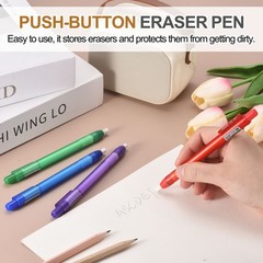 4+4Pcs Retractable Eraser Pen, with 4Replacement Rubber Refill, Green TPE