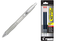Pilot G2 Limited Metal Gel Pen .7mm Silver Barrel 0.5mm Red Refill Office School
