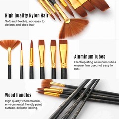 1-7pcs/set Art Paint Brushes Set Round & Flat & Filbert & Fan Tips Professional